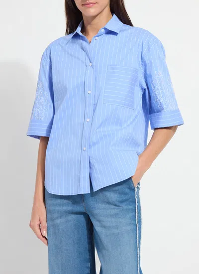 Lyssé Lysse Hazel Embroidered Stripe Button-up Shirt In Blue