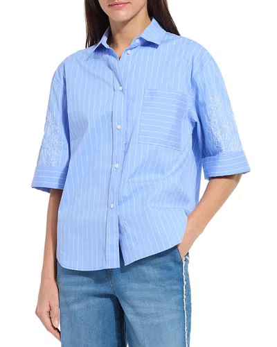 Lyssé Hazel Stripe Embroidered Sleeves Shirt In Blue