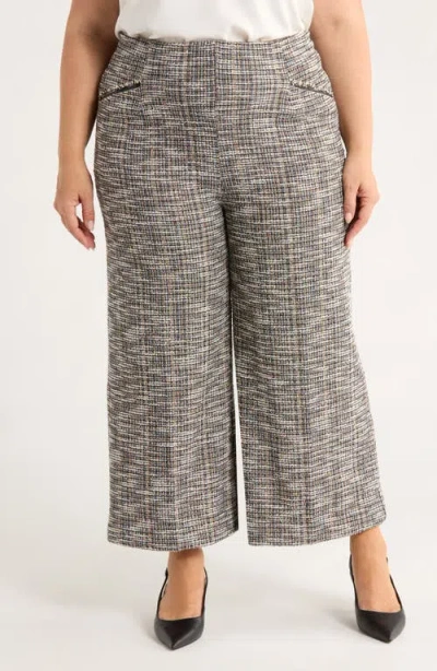 Lyssé Lysse High Waist Ankle Palazzo Stretch Tweed Pants In Gray