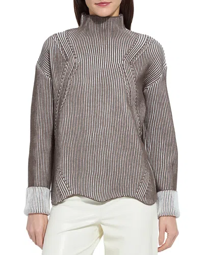 Lyssé Hyacinth Cozy Rib Scallop Edge Pullover In Americano Snow White In Multi
