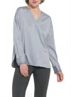 Lyssé Icyln Beaded Satin Top In Blue Fog In Grey