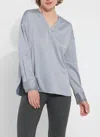 Lyssé Icyln Beaded Satin Top In Blue Fog In Blue