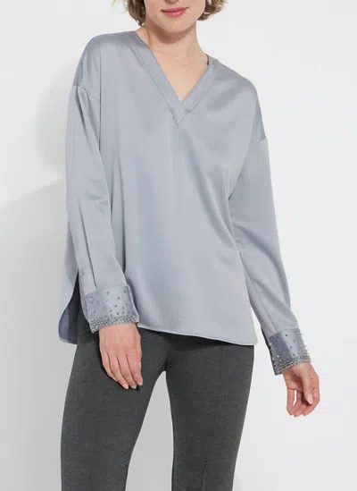 Lyssé Icyln Beaded Satin Top In Blue Fog