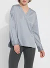 Lyssé Icyln Beaded Satin Top In Blue Fog In Blue