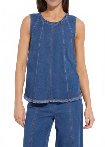 Lyssé Irabella Fringed Denim Top In Mid Wash In Blue