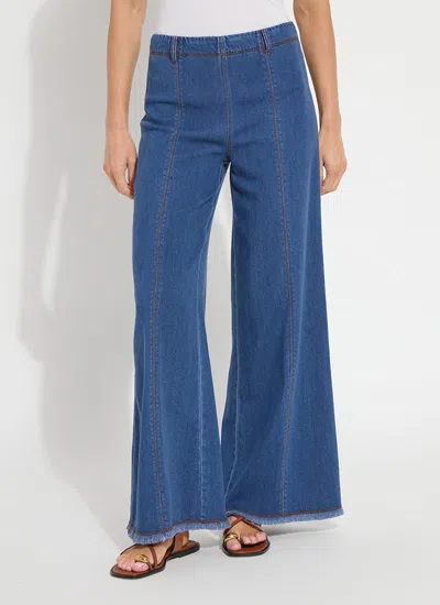 Lyssé Irabella Fringed Wide Leg Denim (29.5" Inseam) In Blue