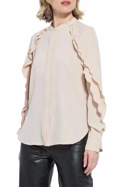 Lyssé Isadora Raglan Ruffle Sleeve Blouse In Rose Petal In Brown