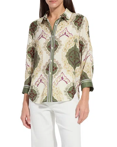 Lyssé Lysse Ishani Scarf Print Button-up Satin Shirt In Neutral