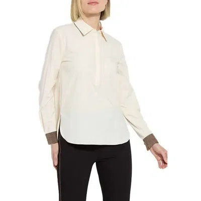 Lyssé Jamie Micro Beaded Blouse In Macadamia