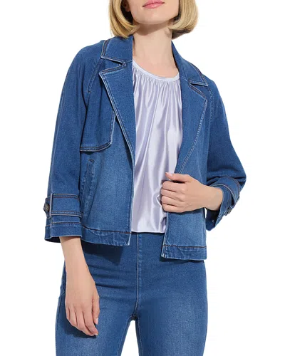 Lyssé Jeanne Cropped Denim Trench Coat In Mid Wash