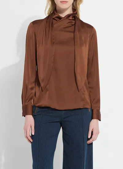 Lyssé Johanna Satin Scarf Neck Blouse In Brown