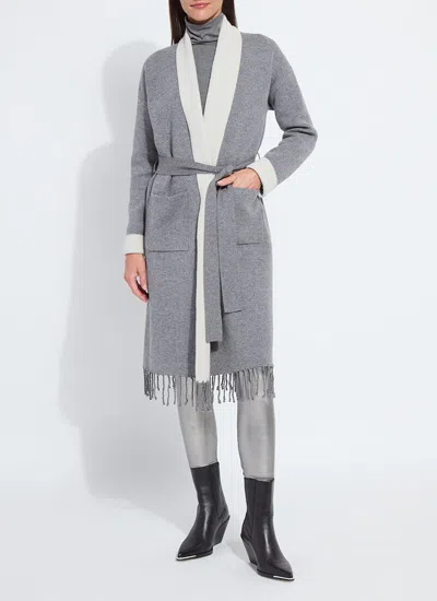Lyssé Juliette Fringed Sweater Coat In Grey Melange In Blue