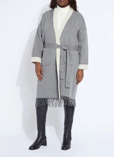 Lyssé Juliette Fringed Sweater Coat Curvy In Gray