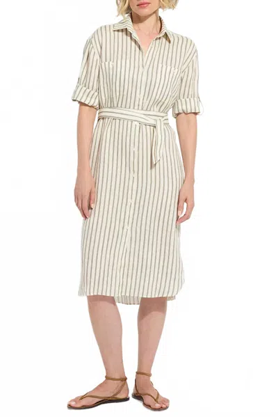 Lyssé Juniper Linen Tunic Shirt Dress In Olive Grove Stripe In Neutral