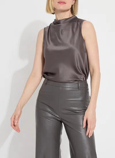 Lyssé Justine Satin Draped Mock Neck Top In Gray Ash In Multi