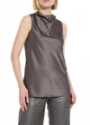 Lyssé Justine Satin Draped Mock Neck Top In Gray Ash In Brown