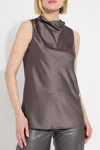 Lyssé Justine Satin Draped Mock Neck Top In Gray Ash In Multi