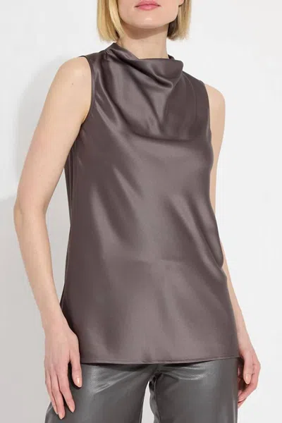 Lyssé Justine Satin Draped Mock Neck Top In Gray Ash In Multi