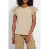 Lyssé Katarina Eyelet Cap Sleeve T-shirt In Sandstone