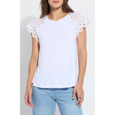 Lyssé Katarina Eyelet Sleeve Trim Top In Crisp Summer White In Multi