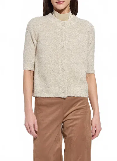 Lyssé Kennedy Lurex Feather Cardigan In Silky Cream In Neutral