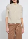 Lyssé Kennedy Short Sleeve Lurex Feather Cardigan Curvy In White