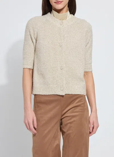 LYSSÉ KENNEDY SHORT SLEEVE LUREX FEATHER CARDIGAN