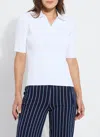 Lyssé Kenzie Ribbed Knit Polo In White