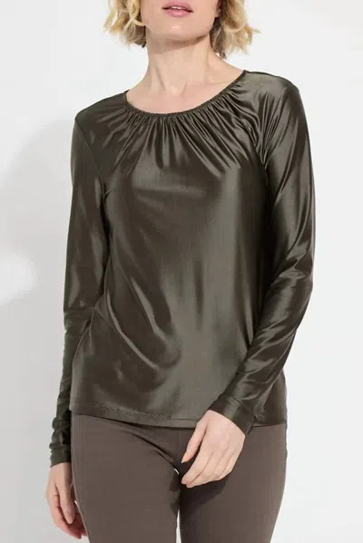 LYSSÉ LARISSA SATIN JERSEY TOP IN PEWTER GREEN