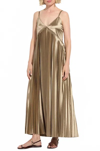 Lyssé Lauren Pleated Midi Dress In Celadon In Gold