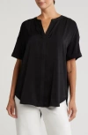 Lyssé Leah Short Sleeve Satin Top In Black