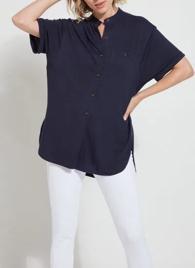 Lyssé Linen Jersey Button Down In Blue