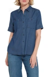 LYSSÉ LYSSÉ LOLA SHORT SLEEVE STRETCH CHAMBRAY BUTTON-UP SHIRT