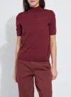 Lyssé Lottie Smocked Mock Short Sleeve Sweater In Burgundy