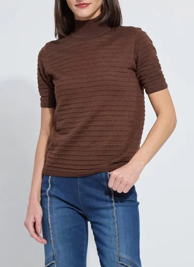Lyssé Lottie Smocked Mock Short Sleeve Sweater In Polished Wood In Brown