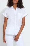 Lyssé Lyla Short Sleeve Linen Button-up Shirt In White