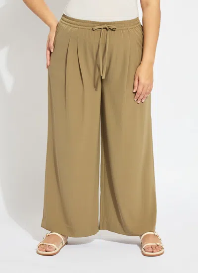 Lyssé Mae Pleated Drawstring Wide Leg Pant Curvy (28" Inseam) In Green