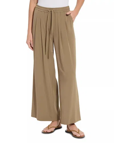 Lyssé Mae Pleated Drawstring Wide Leg Pants In Olive Leaf In Brown