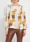 Lyssé Marie Draped Back Three Quarter Sleeve Blouse In Organic Blocks