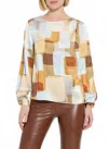Lyssé Marie Draped Back Three Quarter Sleeve Blouse In Organic Blocks In Neutral
