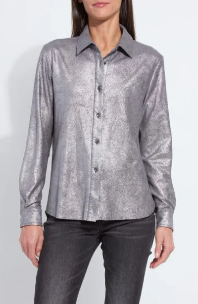 Lyssé Connie Patent Foil Suede Shacket In Silver In Multi