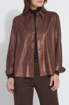 Lyssé Connie Patent Foil Vegan Suede Shacket In Metallic Copper In Metallic Copper