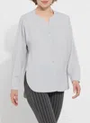 Lyssé Mia Stretch Woven Top In Pearl Grey In Grey