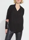 Lyssé Naomi Folded Neck Mix Media Top In Black In Black