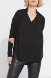 Lyssé Naomi Folded Neck Mix Media Top In Black In Black