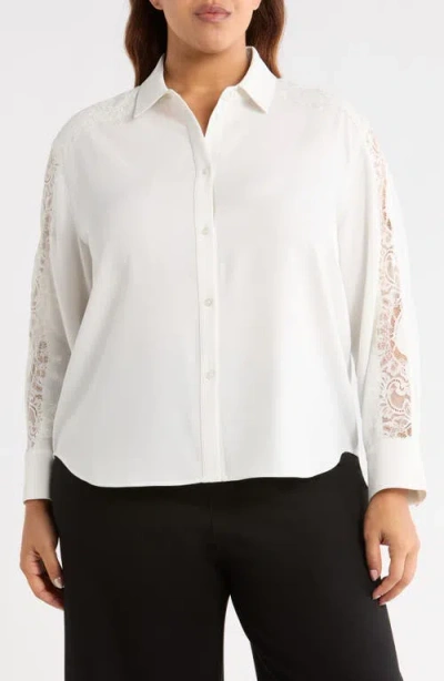 Lyssé Lysse Natasha Lace Trim Button-up Shirt In White