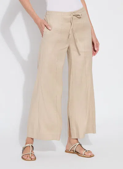 Lyssé Nixie Drawstring Linen Wide Leg Pant (27" Inseam) In Sand