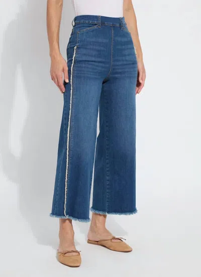 Lyssé Noah High Waist Crop Wide Fringe Denim Jeans In Authentic Midwash In Blue