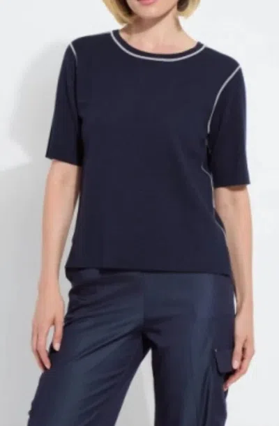 Lyssé Odessa Reversible Knit Short Sleeve Tee In True Navy Pearl Grey In Blue