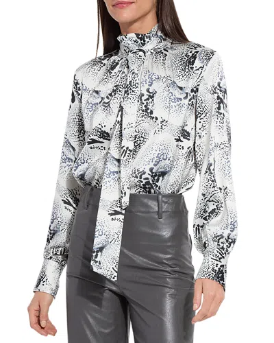 LYSSÉ ONYX EMBELLISHED TIE NECK BLOUSE